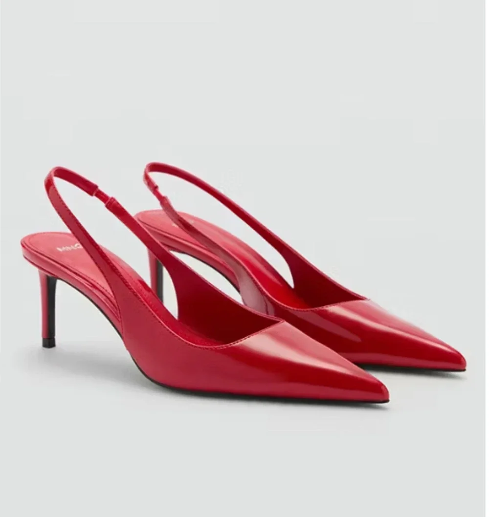 MANGO MNG RED PATENT LEATHER EFFECT POINTED SLINGBACK HIGH HEELS SHOES 36 US 6